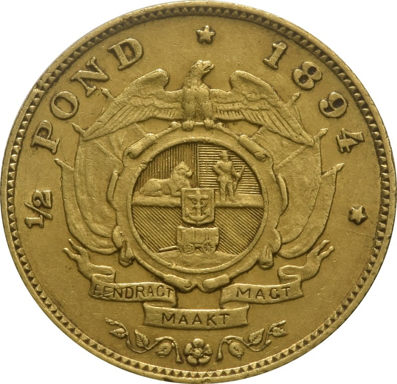 1894 1/2 Pond Gold Coin South Africa