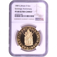 1989 Proof Gold £5 Coin Quintuple Sovereign 500th Anniversary NGC PF68
