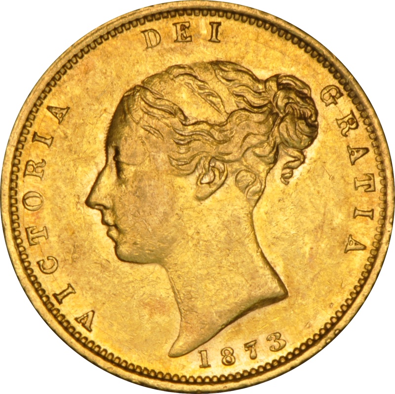 1873 Gold Half Sovereign Queen Victoria Young Head Shield Back NGC AU53