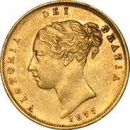 1877 Gold Half Sovereign Queen Victoria Young Head Shield Back NGC AU55