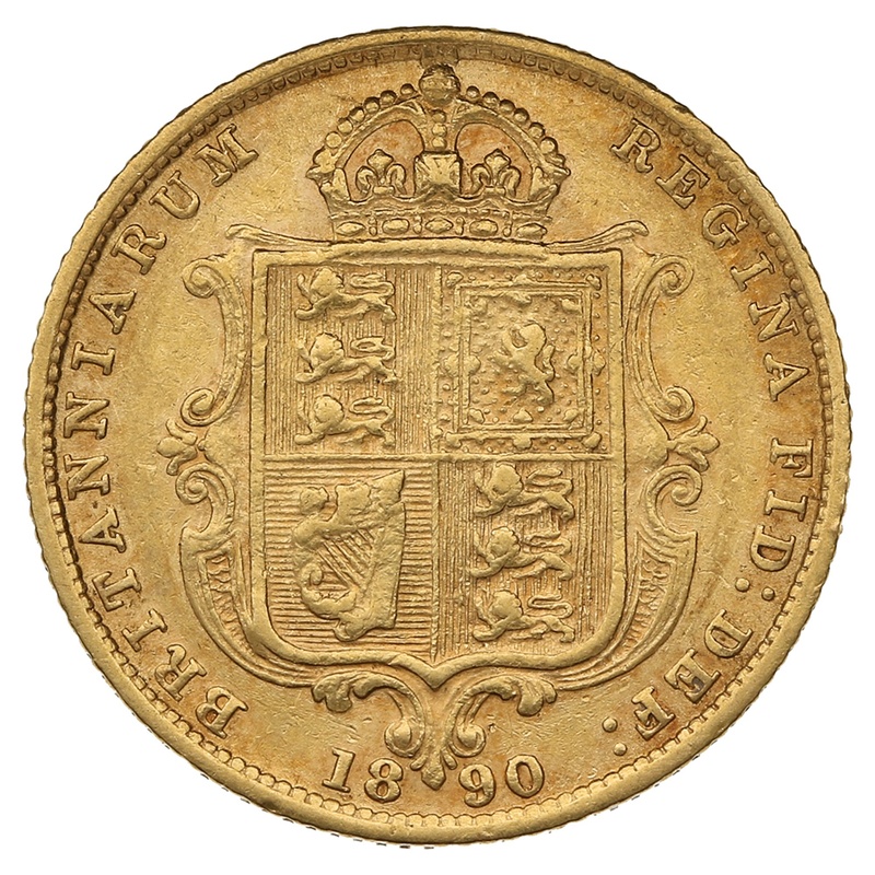 1890 Gold Half Sovereign Queen Victoria Jubilee Head Shield Back