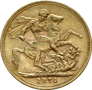 1874 Gold Sovereign Coin Queen Victoria Young Head Sydney