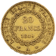 1849 French 20 Francs Gold Coin Guardian Angel