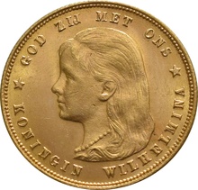 Dutch 10 Guilders Gold Coin Wilhelmina Young Head 1897