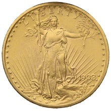 1908 $20 Gold Coin Double Eagle St Gaudens Head Philadelphia No Motto