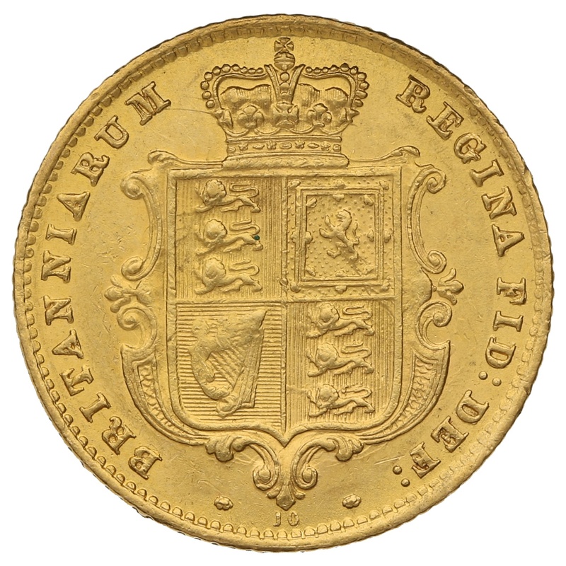 1867 Gold Half Sovereign Queen Victoria Young Head Shield Back