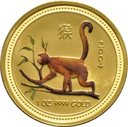 2004 Year of the Monkey Gold Coin 1oz Perth Mint Australian Lunar Series Painted