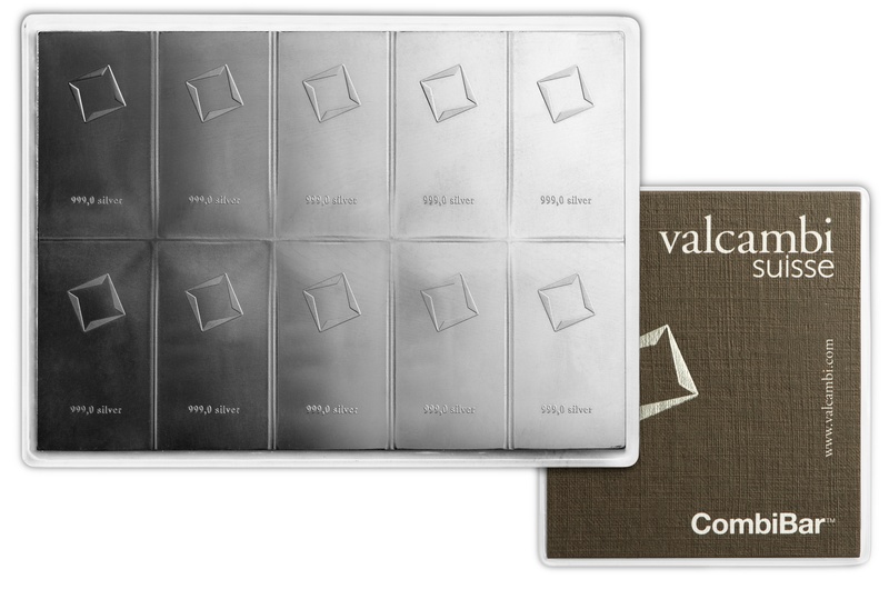 10g Valcambi CombiBar 999 Fine Silver bar in T Shirt Capsula Portachiavi 