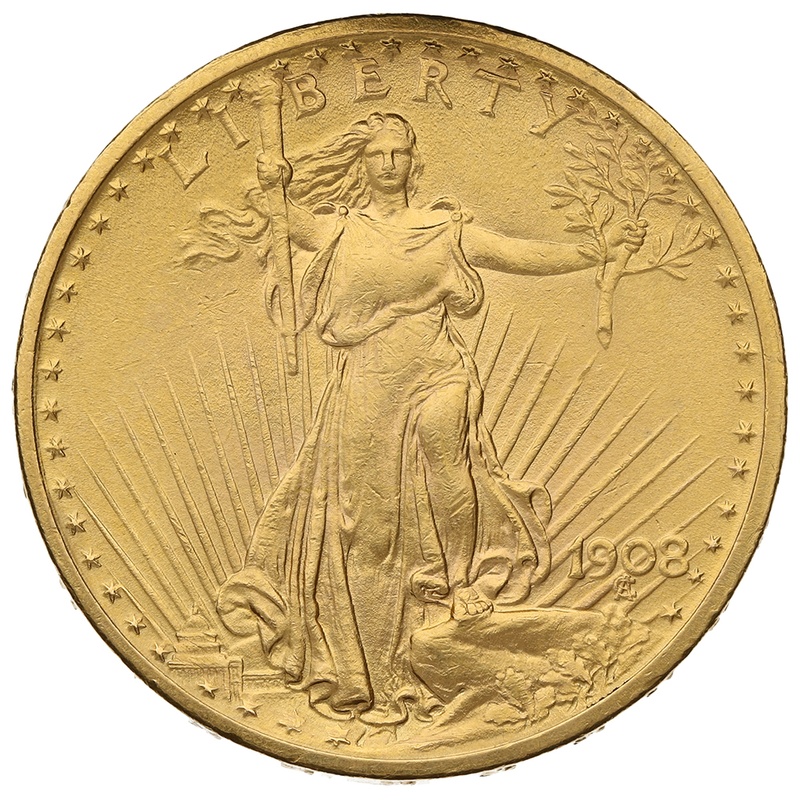 1908 $20 Gold Coin Double Eagle St Gaudens Head Philadelphia No Motto