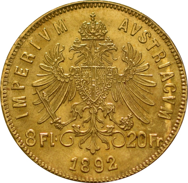 Austrian 20 Francs 8 Florins Gold Coin