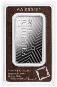 100g Platinum Bar Valcambi Minted