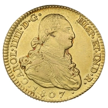 1807 Spanish 2 Escudos Gold Coin Charles IV