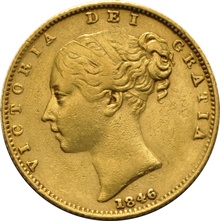 1846 Gold Sovereign - Victoria Young Head Shield Back - London