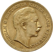 German 20 Mark Gold Coin Wilhelm II 1889-1913