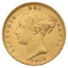 1885 Gold Half Sovereign Queen Victoria Young Head Shield Back
