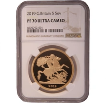 2019 - Gold £5 Proof Coin (Quintuple Sovereign) NGC PF70
