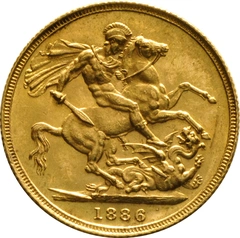 1886 Gold Sovereign Coin Queen Victoria Young Head George Dragon Sydney PCGS AU58