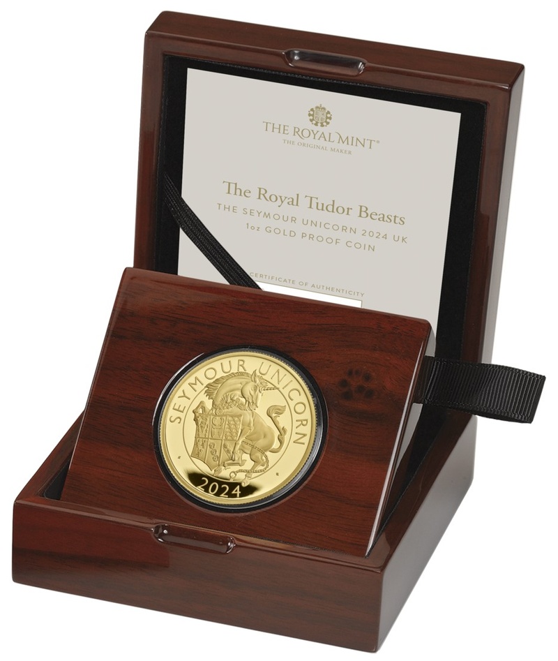 2024 Seymour Unicorn Gold Coin Tudor Beasts 1oz Proof Boxed