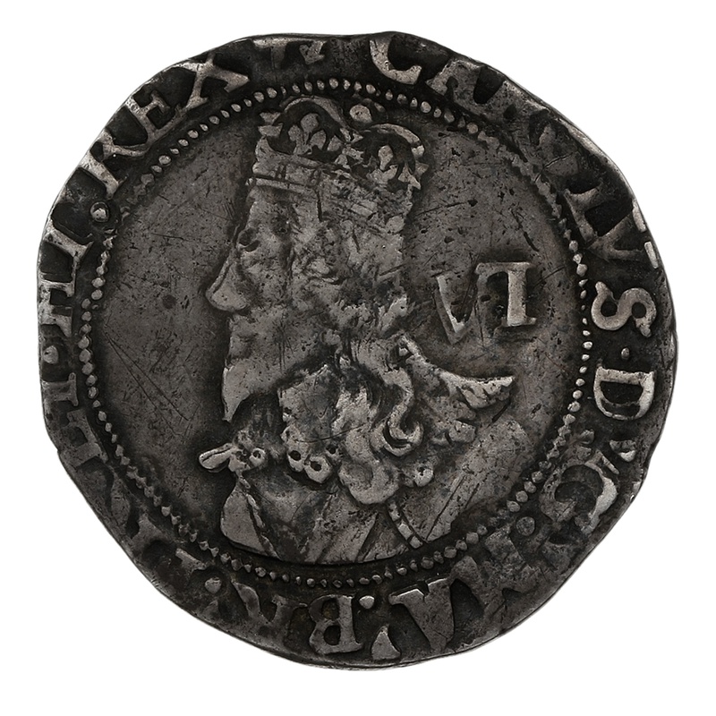 1638-9 Charles I Silver Hammered Sixpence - mm Anchor
