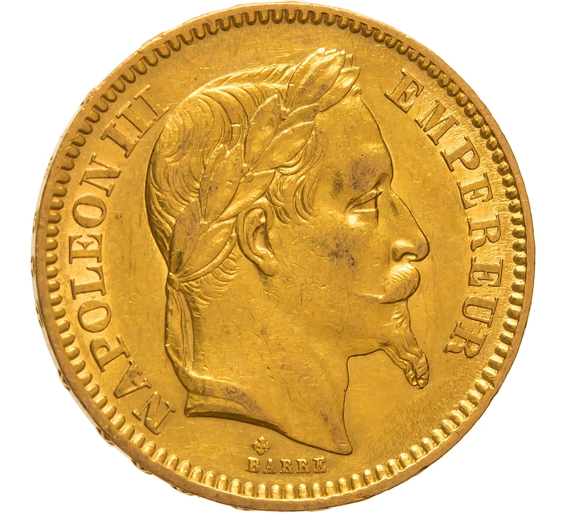 1864 French 20 Francs Gold Coin Napoleon III Laureate Head BB