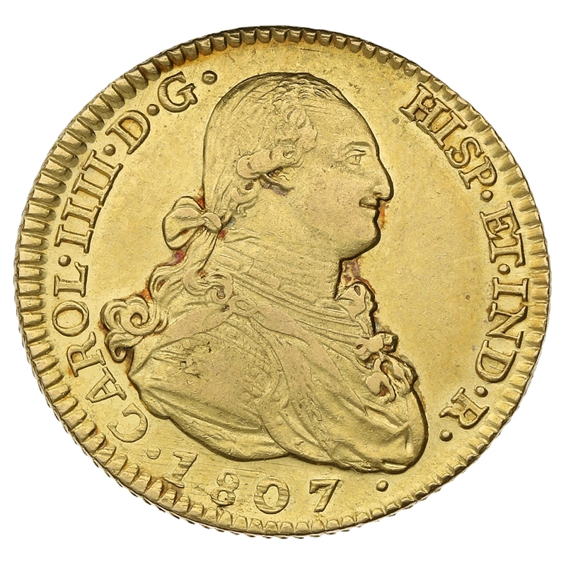 1807 Spanish 2 Escudos Gold Coin Charles IV
