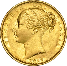 1848 Gold Sovereign Coin Queen Victoria Young Head Shield Back