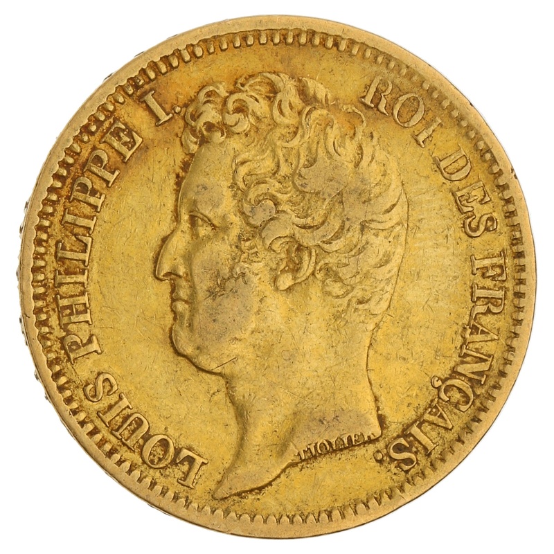 French 20 Francs Gold Coin Louis-Philippe Bare Head