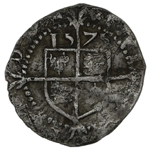 1575 Silver Three Farthings Coin Elizabeth I Eglantine
