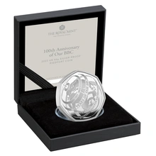 2022 Piedfort Proof 50p Silver Coin 100th Anniversary of Our BBC Boxed