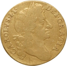 1675 Gold Half Guinea Coin Charles II Fine