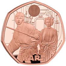 2023 50p Luke Skywalker & Princess Leia Star Wars Proof Gold Coin Boxed