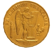 1877 French 20 Francs Gold Coin Guardian Angel A