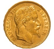 1866 French 20 Francs Gold Coin Napoleon III Laureate Head BB