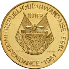 Rwanda Gold Proof 100 Francs 1965 President Gregoire Kayibanda