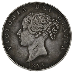 1843 Silver Half Crown Coin Queen Victoria Milled