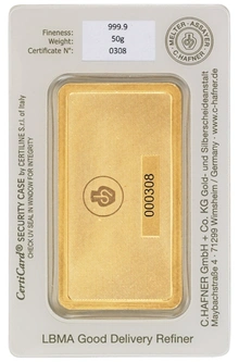 50g Gold Bar C. Hafner Minted
