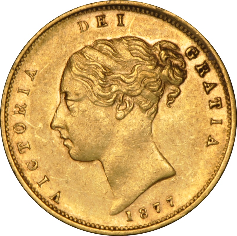 1877 Gold Half Sovereign Queen Victoria Young Head Shield Back NGC AU55