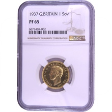 1937 Proof Gold Sovereign Coin George VI NGC PF65