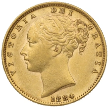 1884 Gold Sovereign Coin Queen Victoria Young Head Shield Back Sydney NGC AU55
