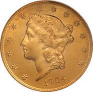 1904 $20 Gold Coin Double Eagle Liberty Head Philadelphia PCGS MS62