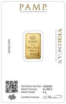 5g Gold Bar Lady Fortuna Minted PAMP