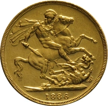 1886 Gold Sovereign Coin Queen Victoria Young Head George Dragon Melbourne PCGS AU58