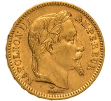 1865 20 French Francs - Napoleon III Laureate Head - A