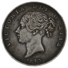 1843 Silver Half Crown Coin Queen Victoria Milled