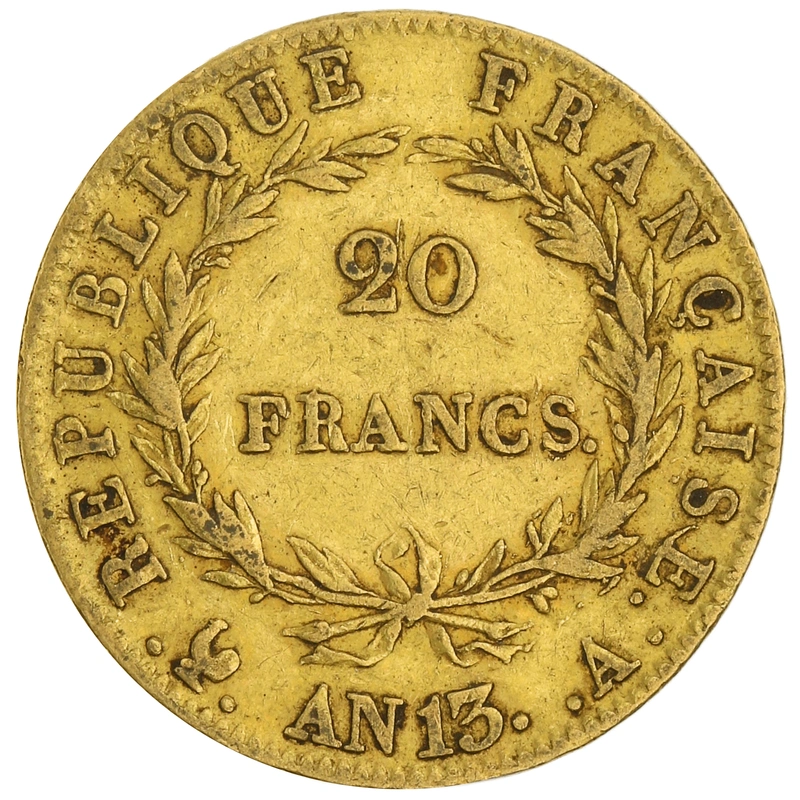 French 20 Francs Gold Coin Napoleon I Bare Head A AN13