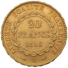 1896 French 20 Francs Gold Coin Guardian Angel A