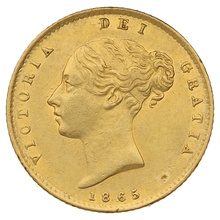 1865 Gold Half Sovereign Queen Victoria Young Head Shield Back