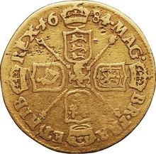 1684 Gold Half Guinea Coin Charles II Fine