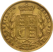 1872 Gold Sovereign - Victoria Young Head Shield Back - M