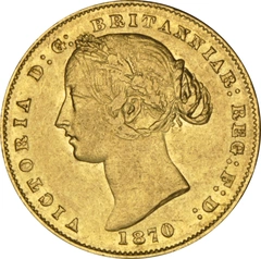 1870 Gold Sovereign Coin Queen Victoria Sydney Type 2 NGC AU50